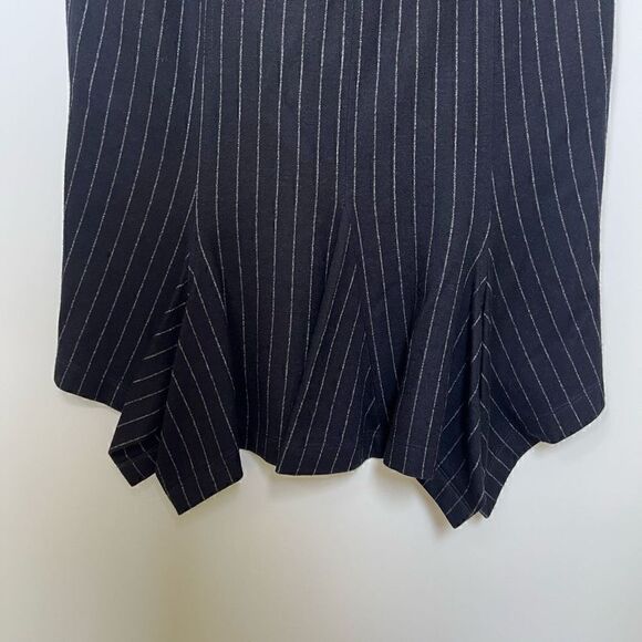 Max Mara Pencil Skirt Pin Stripe Ruffle Dark Navy Blue Designer Workwear size 46 - Picture 5 of 13